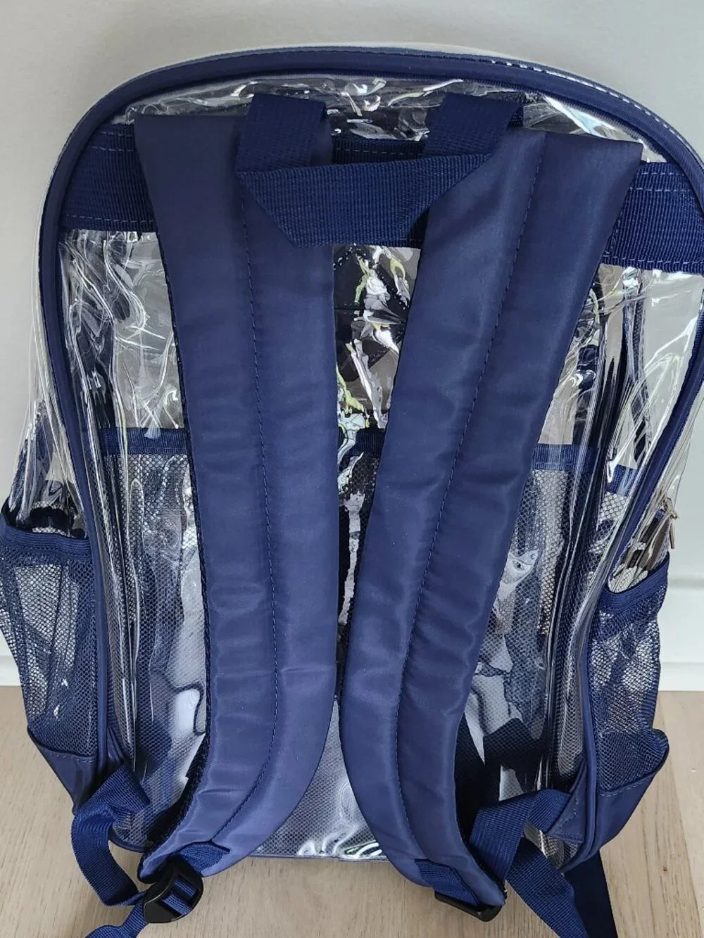 New: Clear Backpack with Navy Blue Trim - Fits 15" Laptop - Picture 5 of 10